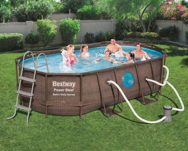 Bestway 4.27m x 2.50m x 1m Power Steel™ Swim Vista Oval Pool Set with 530gal Cartridge Filter